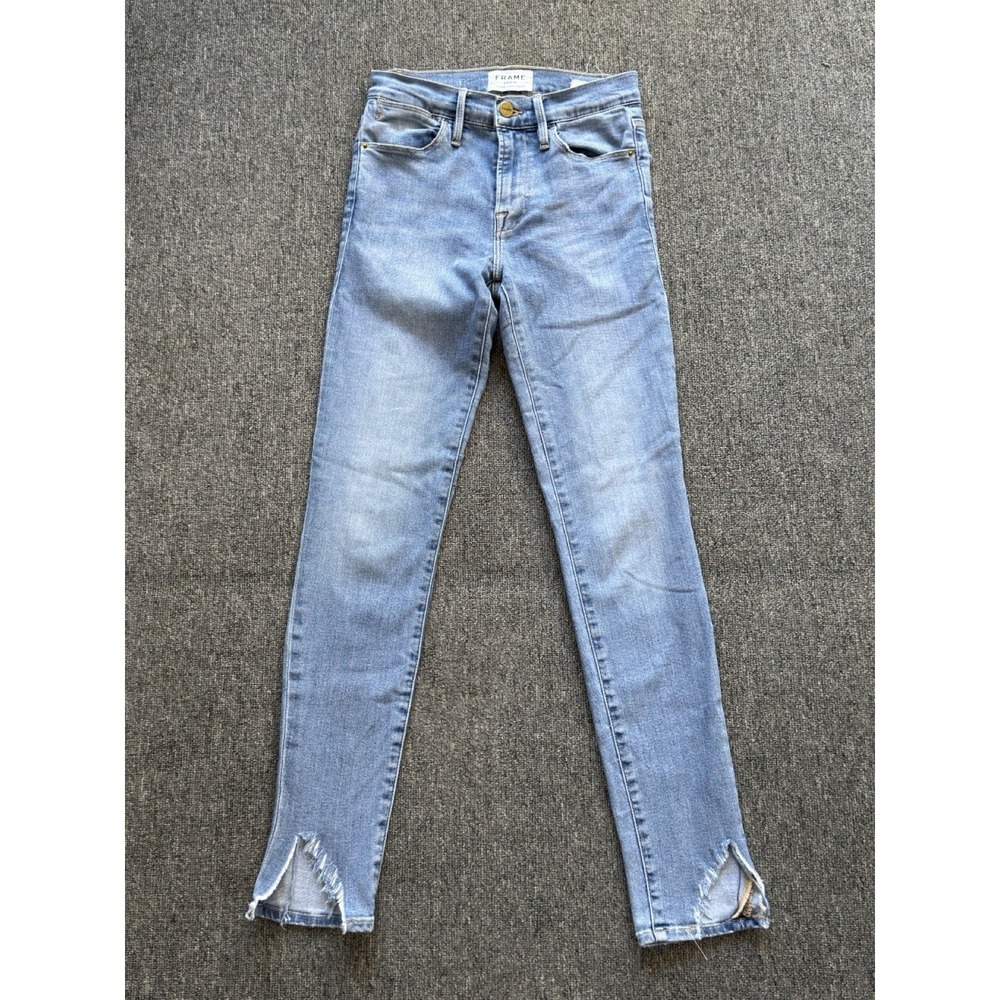 Frame Women's Le High Skinny Medium Wash Stretch Denim Jeans Size 24 Split Cuff